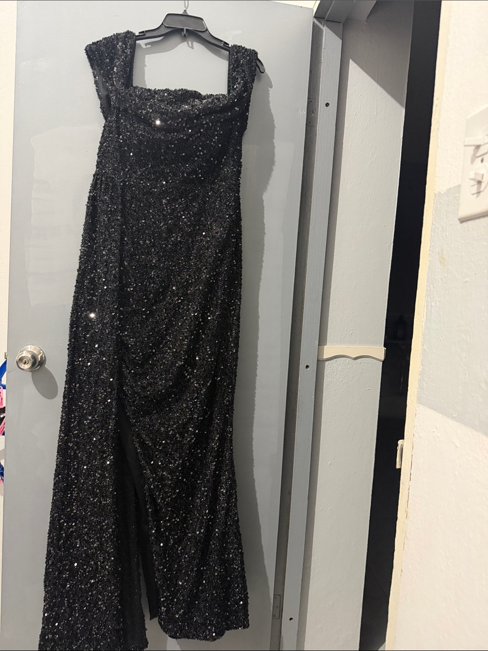SHEIN Black Sequin Square-Neck Prom Dress